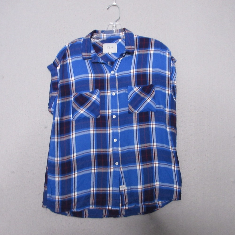 Rails Top Small Plaid Britt Santorini Royal Button Grunge Casual Short Sleeve‎